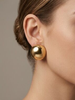Classic Gold Dome Button Clip On Earrings - Women Jewelry